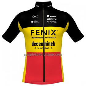 Maglia 2023 Fenix-Deceuninck Campione Del Belgio Manica Corta Giallo Rosso Nero